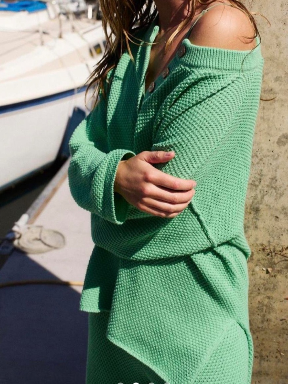 Free People Beach Hailee Knit Green Sweater & Wide-Leg Pants Set, Size XS, EUC - Picture 2 of 5